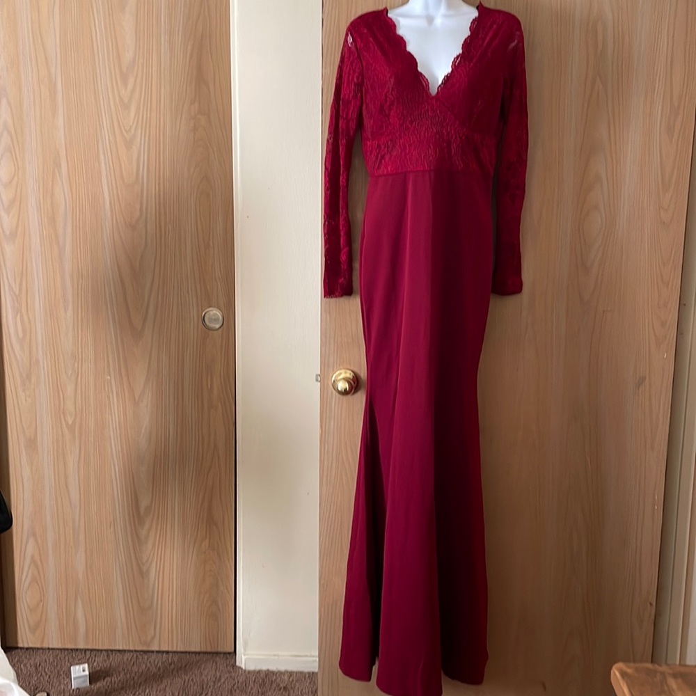 Windsor burgundy lace long sleeves mermaid dress